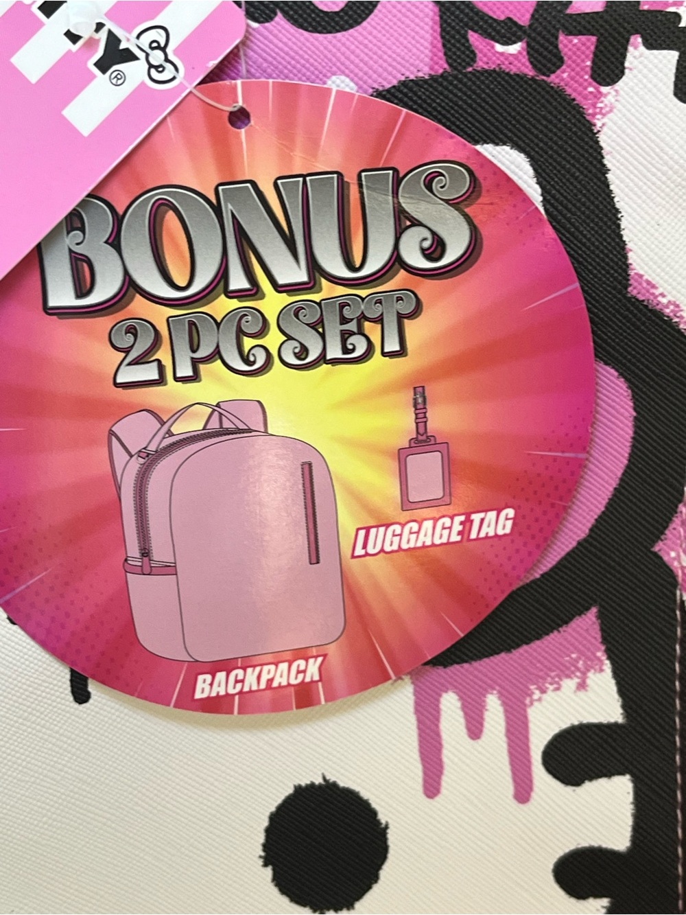 Hello Kitty Pink and Black Graphic Backpack with Luggage Tag - Picture 2 of 9